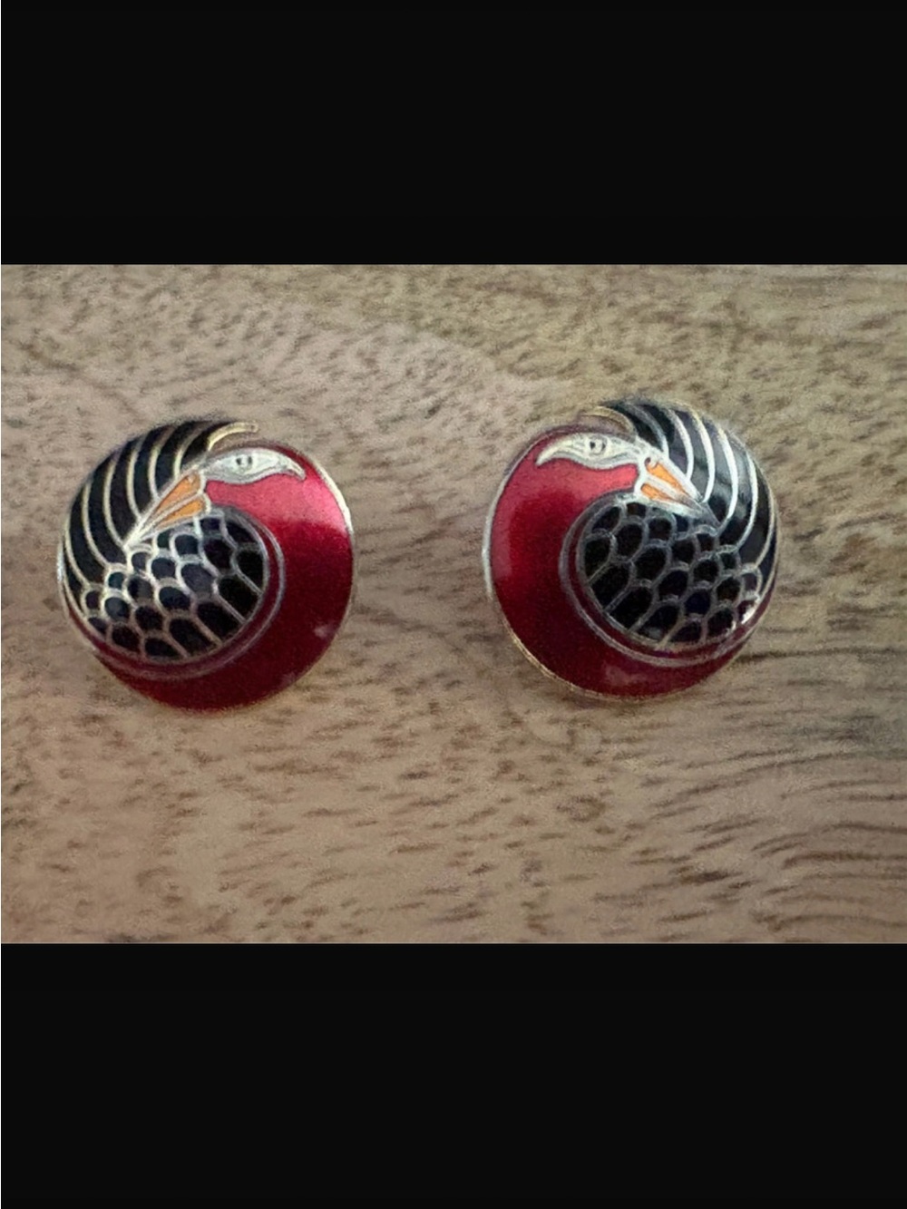 Red and Black Enamel Bird Stud Earrings - Women Accessories